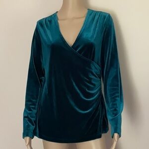Susan Graver Stretch Velvet Faux Wrap Top Teal